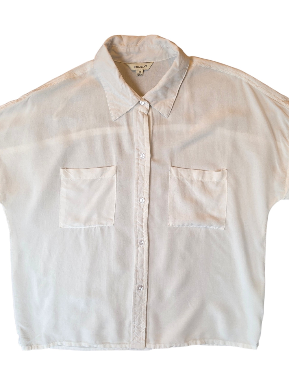 Sim & Sam Button Down Shirt Womans Medium White Bohemian Fairy Cottagecore